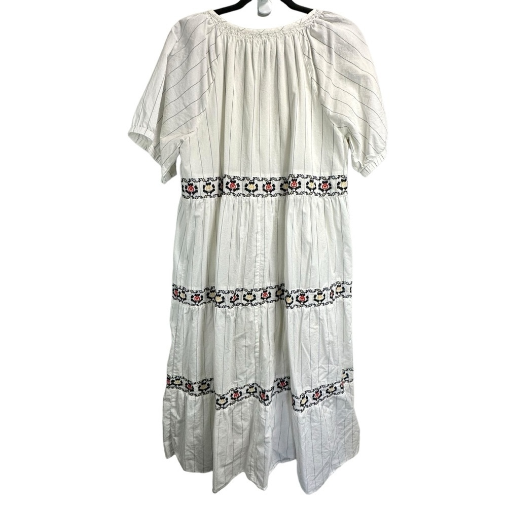 Madewell Embroidered Keyhole Tiered Midi Dress in Stripe - Picture 5 of 10